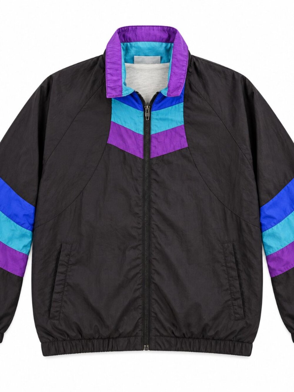Vtg 90s Aviat Sportif Windbreaker L Black Purple Teal Colorblock Retro